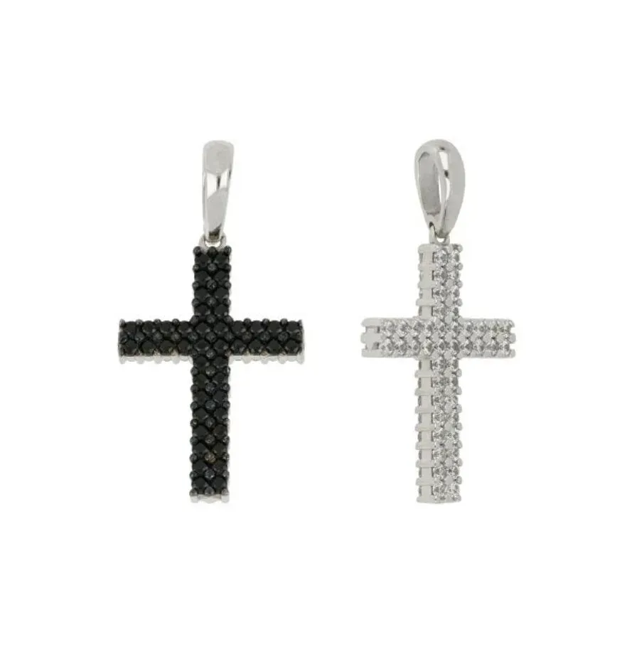 Gioielli Celiento Croce ciondolo oro bianco 18 kt zirconi double