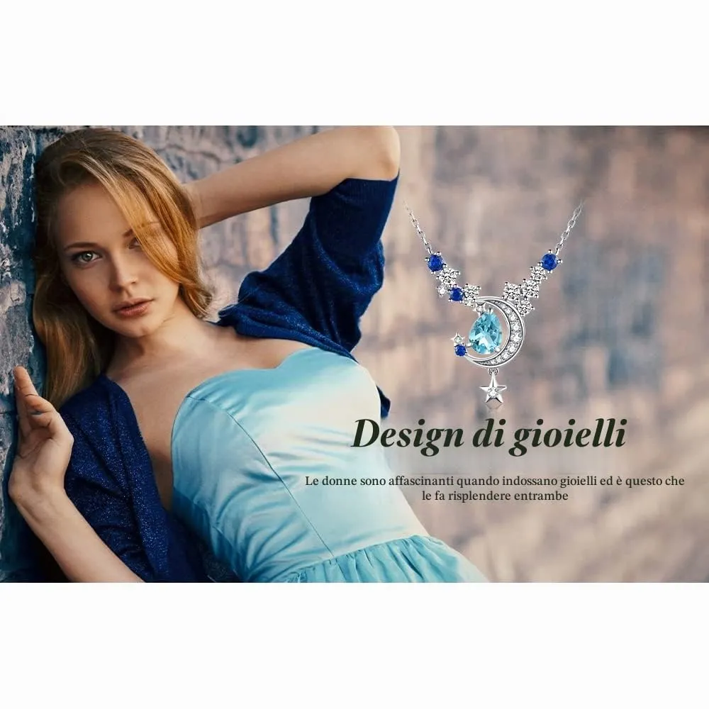 JewelryPalace Luna e Stella collana argento 925 topazio azzurro