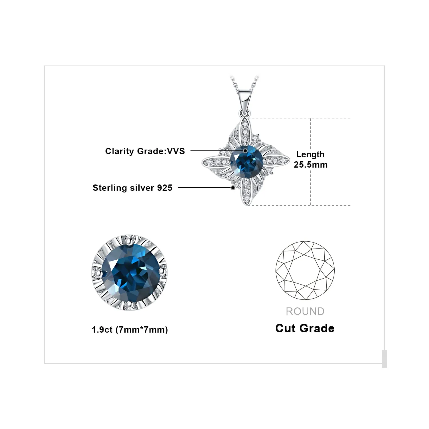 JewelryPalace Mulino a Vento 2.3ct collana topazio blu 45cm
