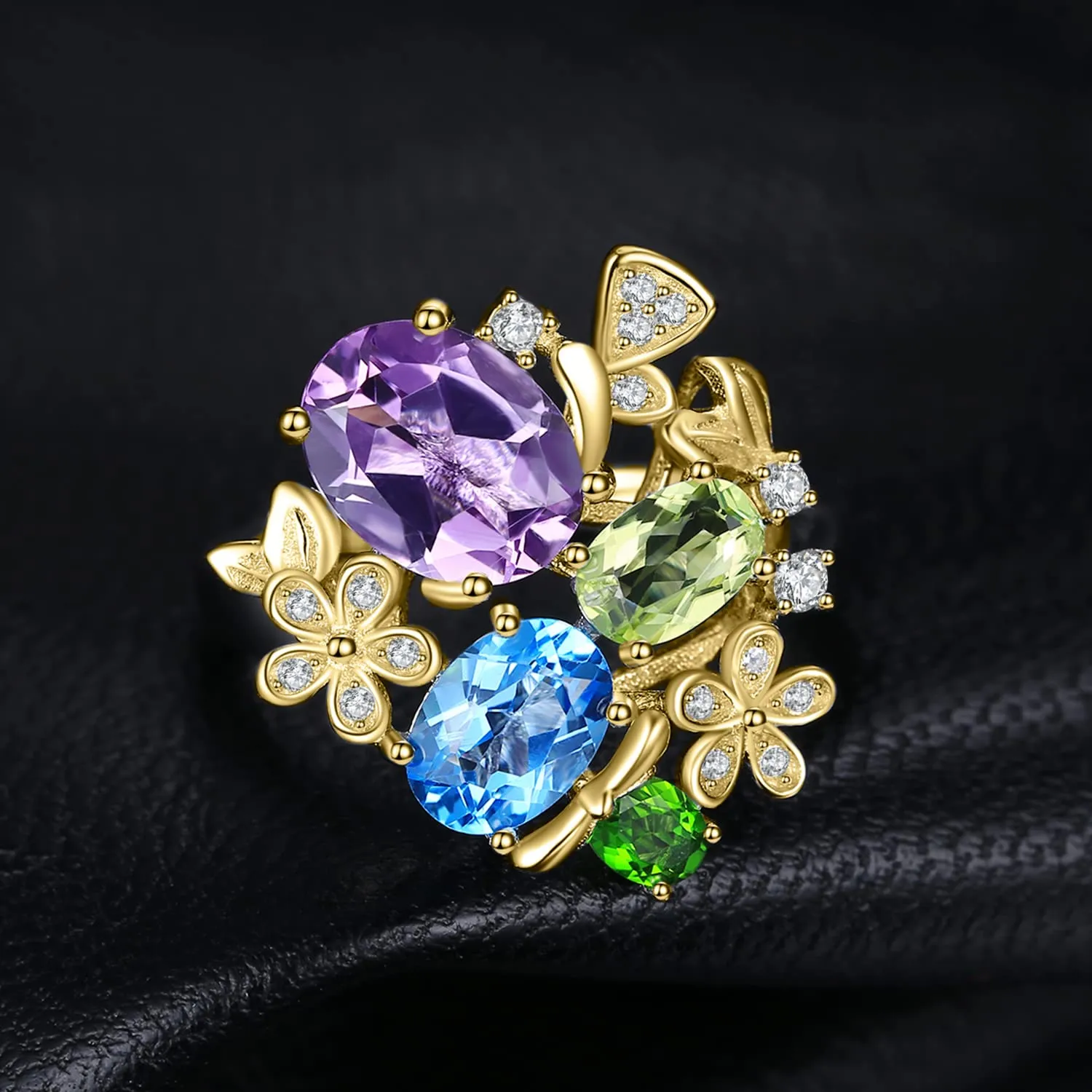 JewelryPalace Fiore anello aperto argento topazio oro giallo