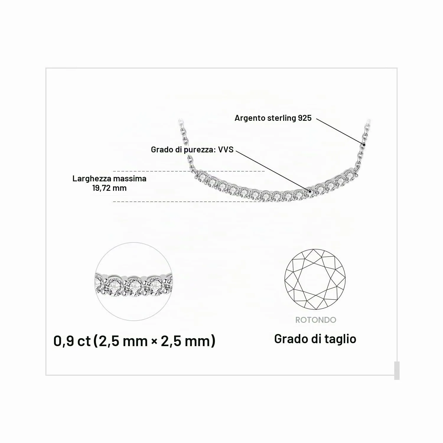 JewelryPalace Solitario Collana zirconia bianca tre ori
