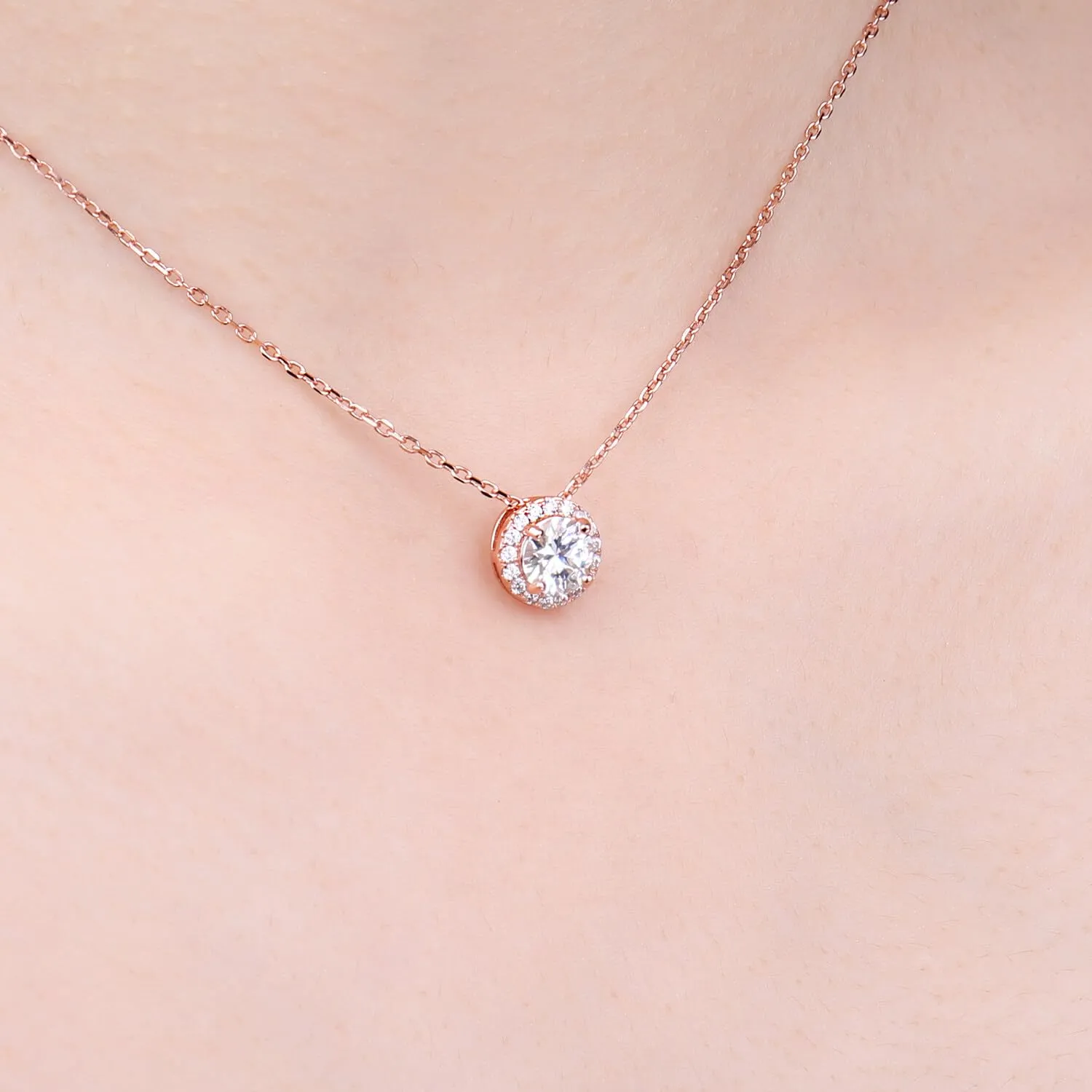 JewelryPalace Halo 1ct collana oro rosa zirconia 45cm