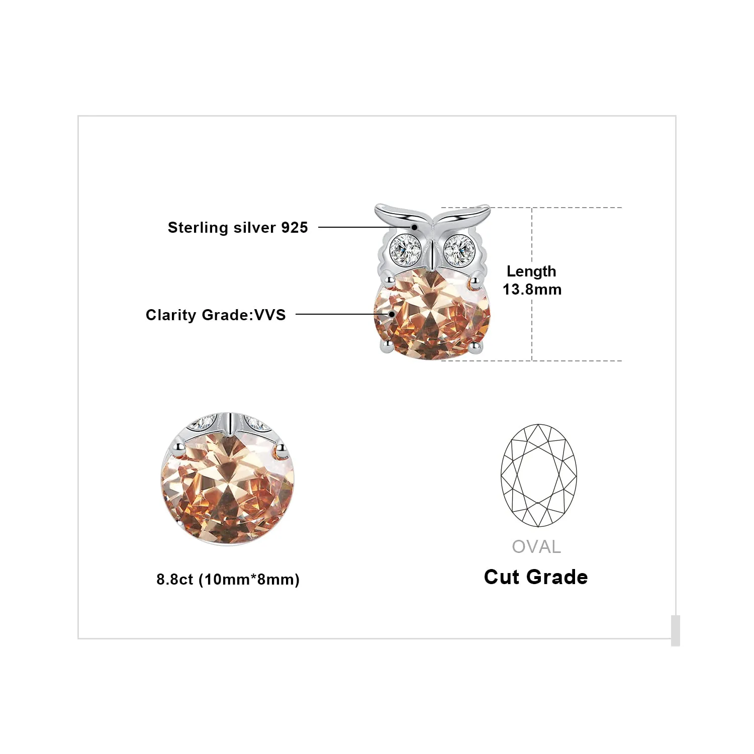 JewelryPalace Gufo orecchini argento zirconia gialla