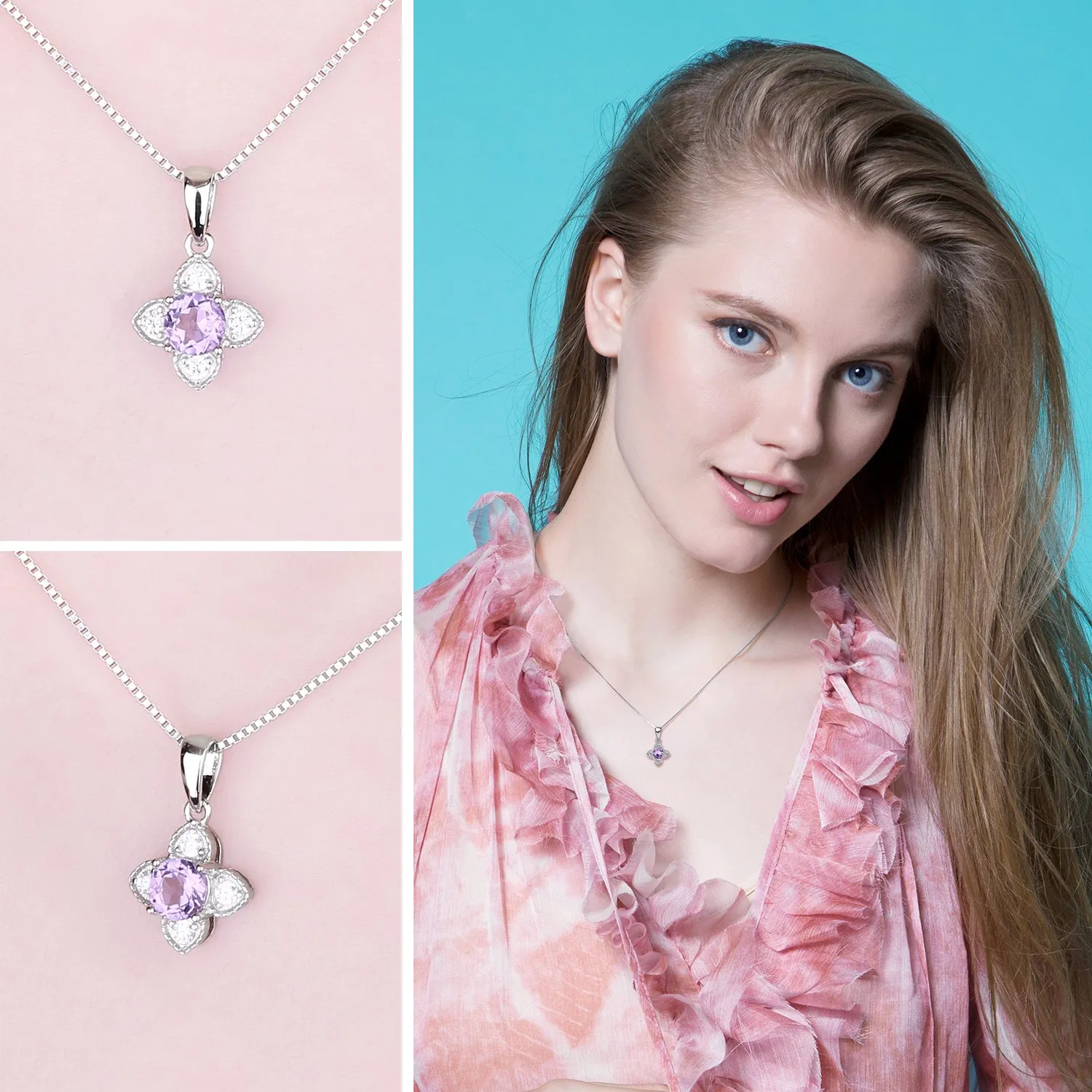 JewelryPalace Collana Fiore Ametista Viola Argento 45cm
