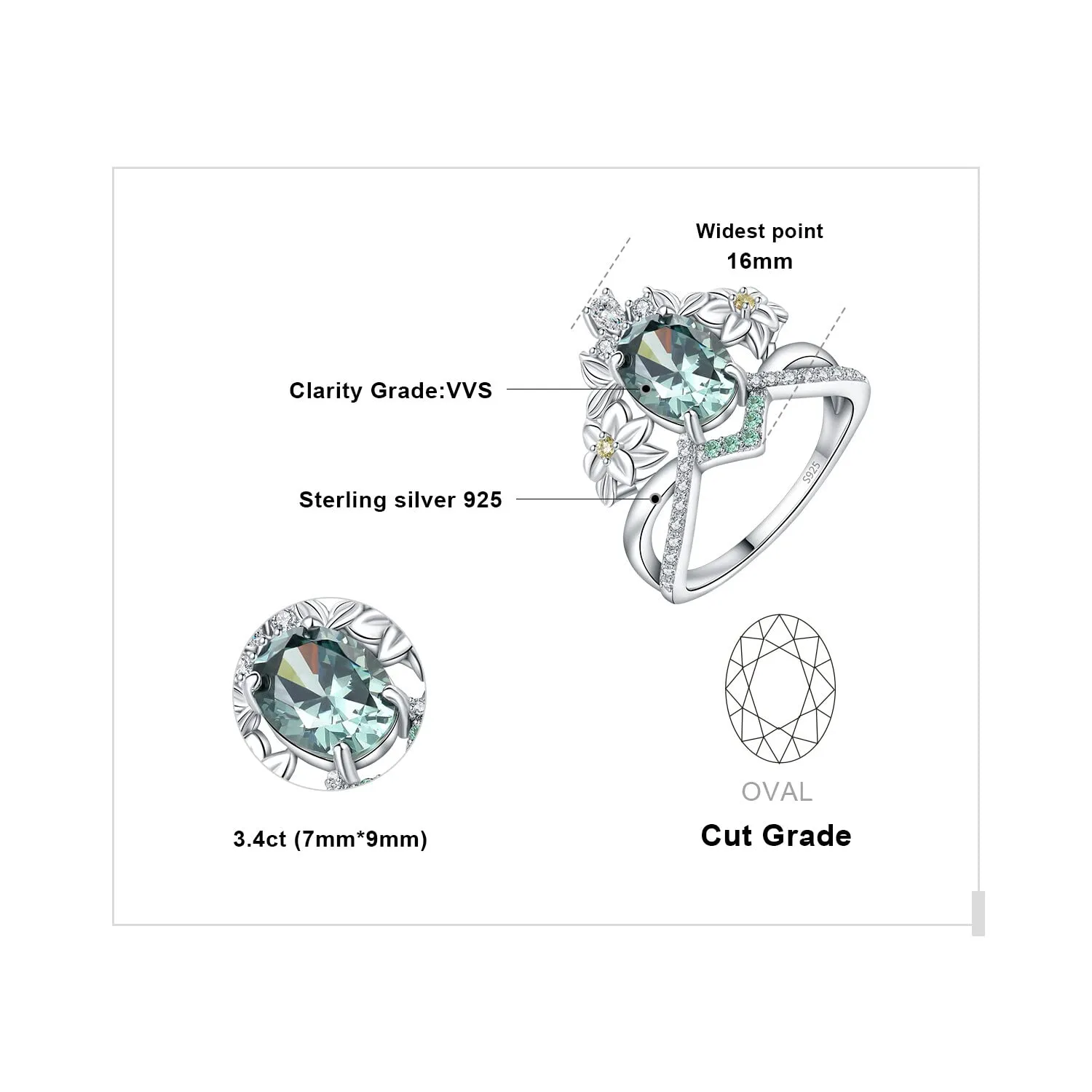 JewelryPalace Corona 0.5ct Ovale anello zirconia verde