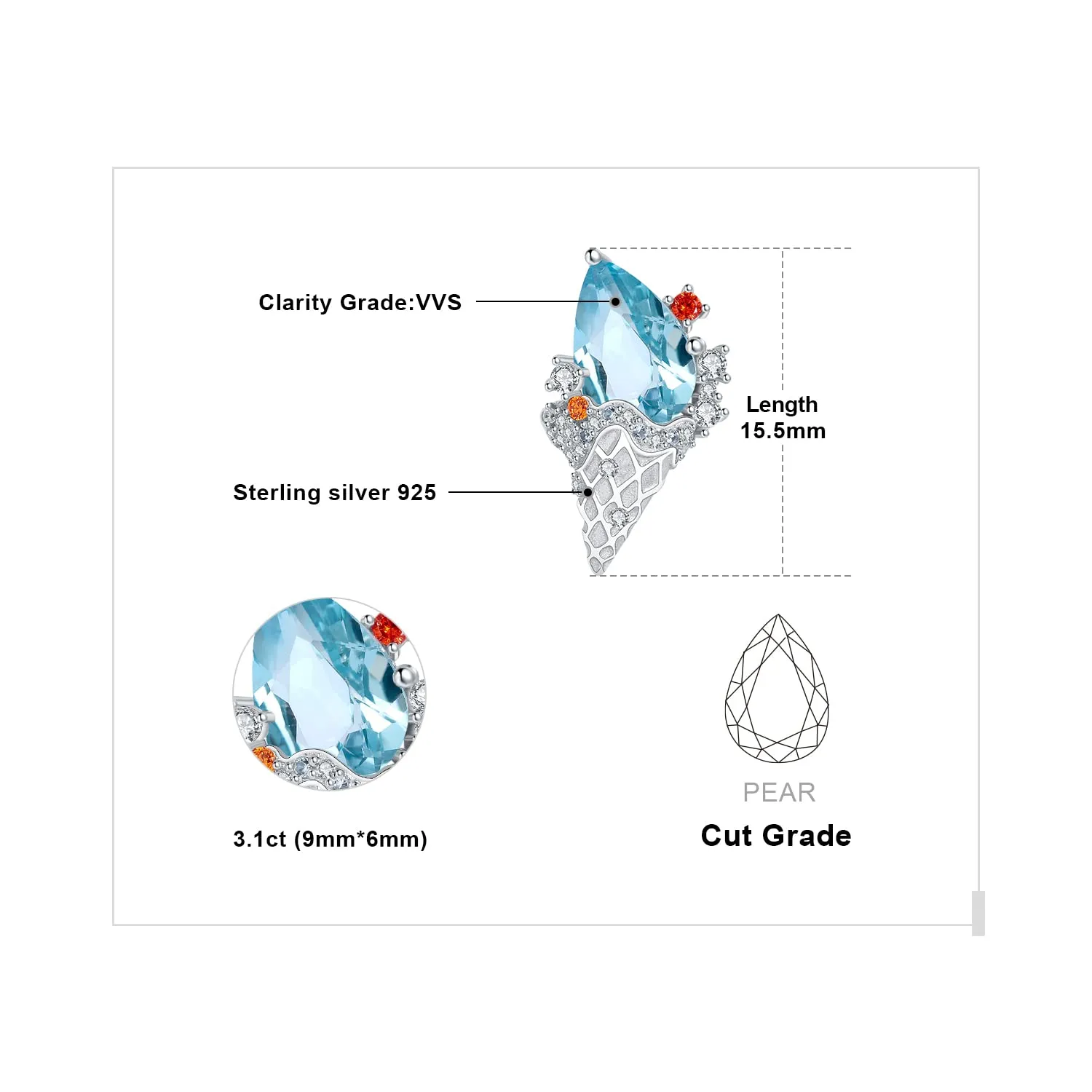 JewelryPalace Gelato 3.5ct Orecchini Argento Topazio