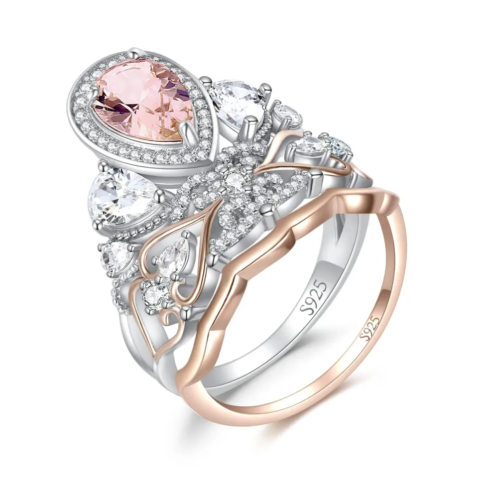 JewelryPalace Vintage Halo Anello Argento 925 Morganite Pera