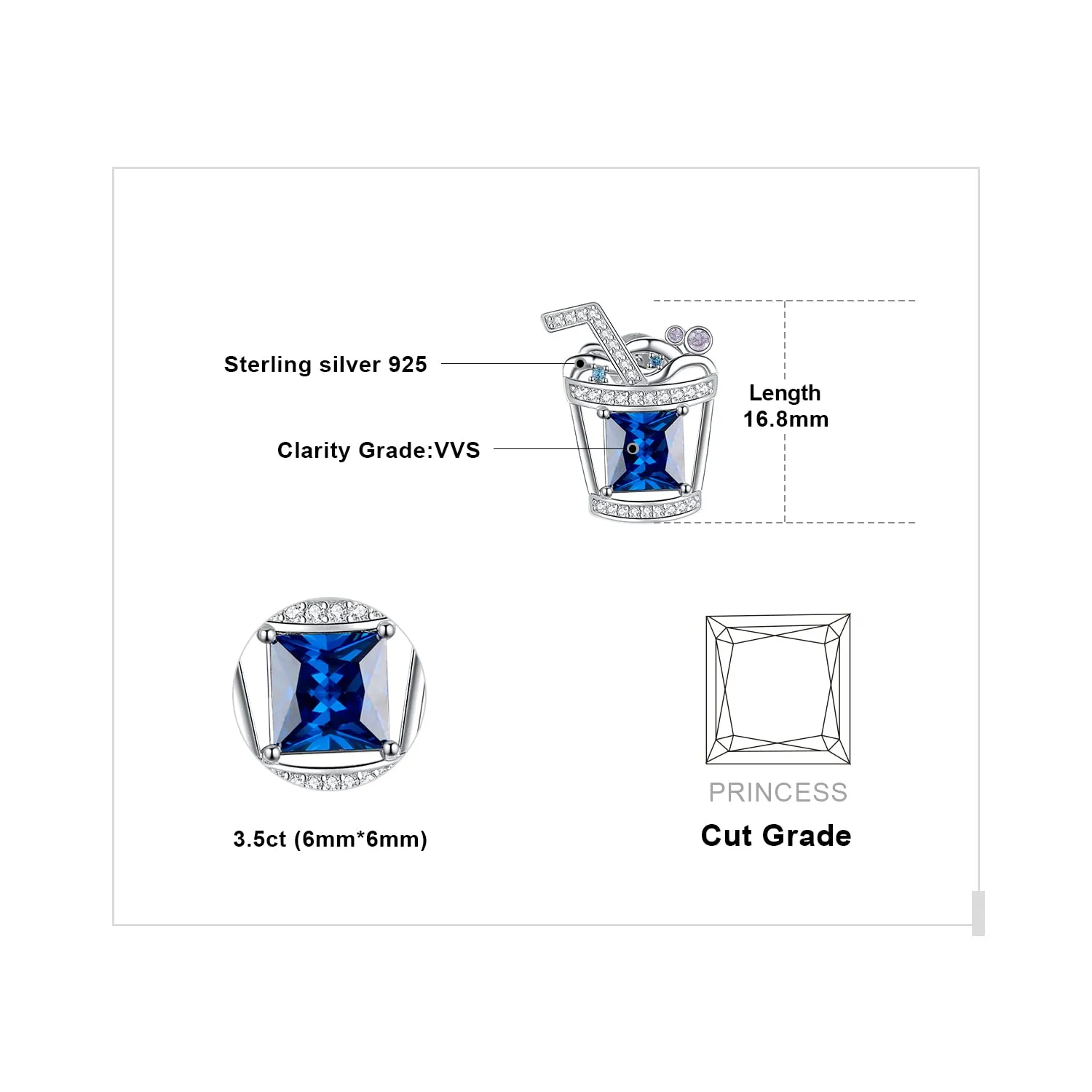 JewelryPalace Bevanda 7.5ct orecchini bottone zirconia blu