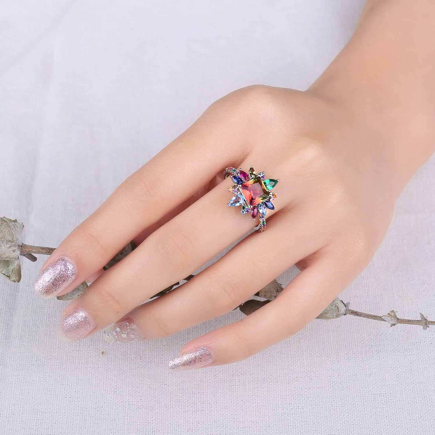 JewelryPalace Fiore Halo Anello Tormalina Quadrato Argento