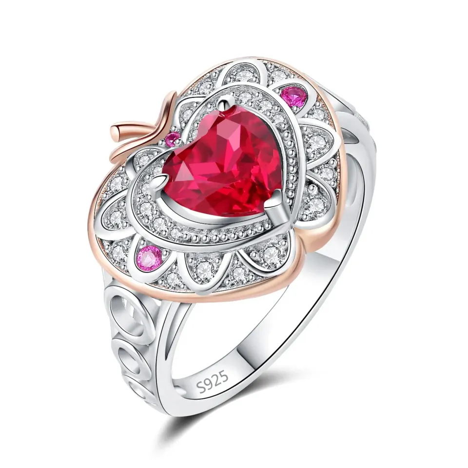 JewelryPalace Mela Anello Cuore Argento 925 Rubino 0.5ct