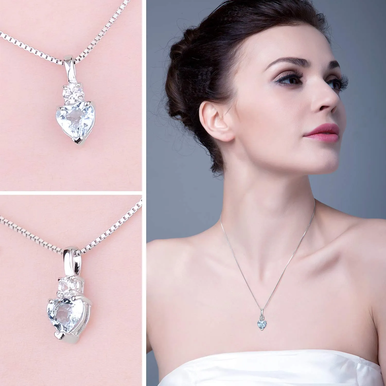 JewelryPalace 0.8ct collana cuore acquamarina argento 925 tre ori