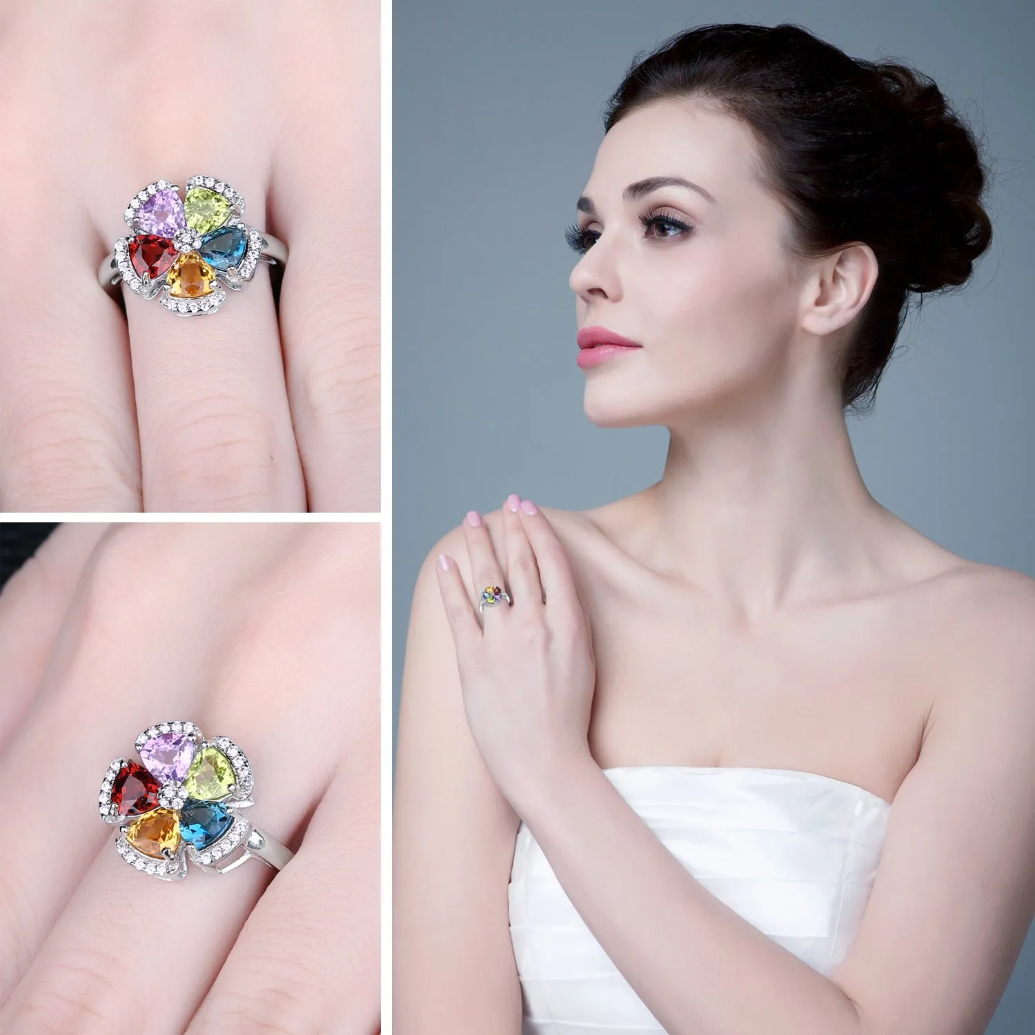 JewelryPalace Fiore Anello Regolabile Argento pietre naturali