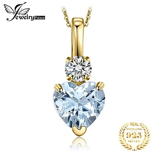 JewelryPalace 0.8ct collana cuore acquamarina oro giallo 14k 45cm