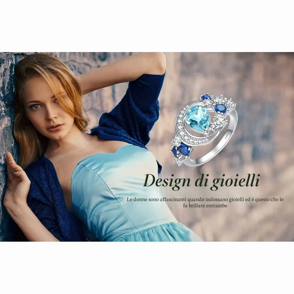 JewelryPalace Luna e Stella 2.2ct anello argento 14.5 topazio blu