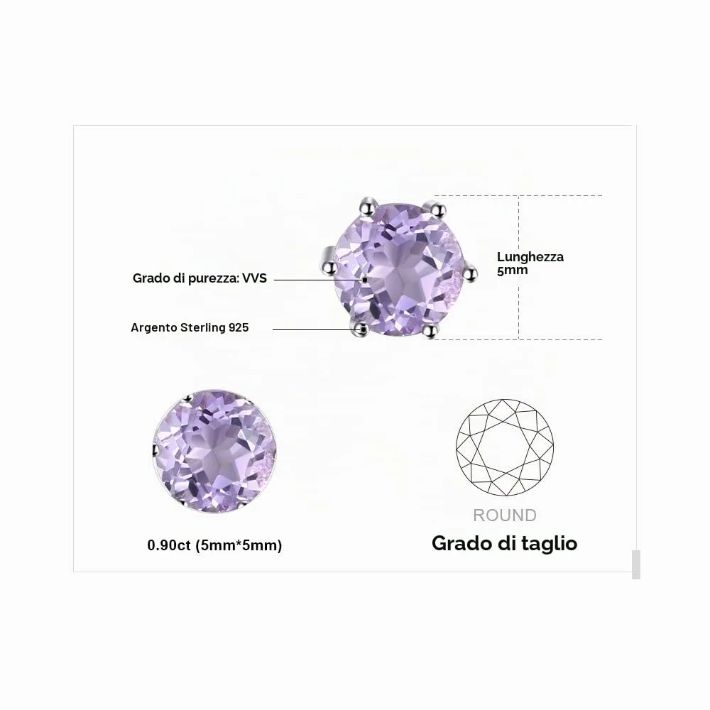 JewelryPalace Orecchini Bottone Argento Ametista Rotonda