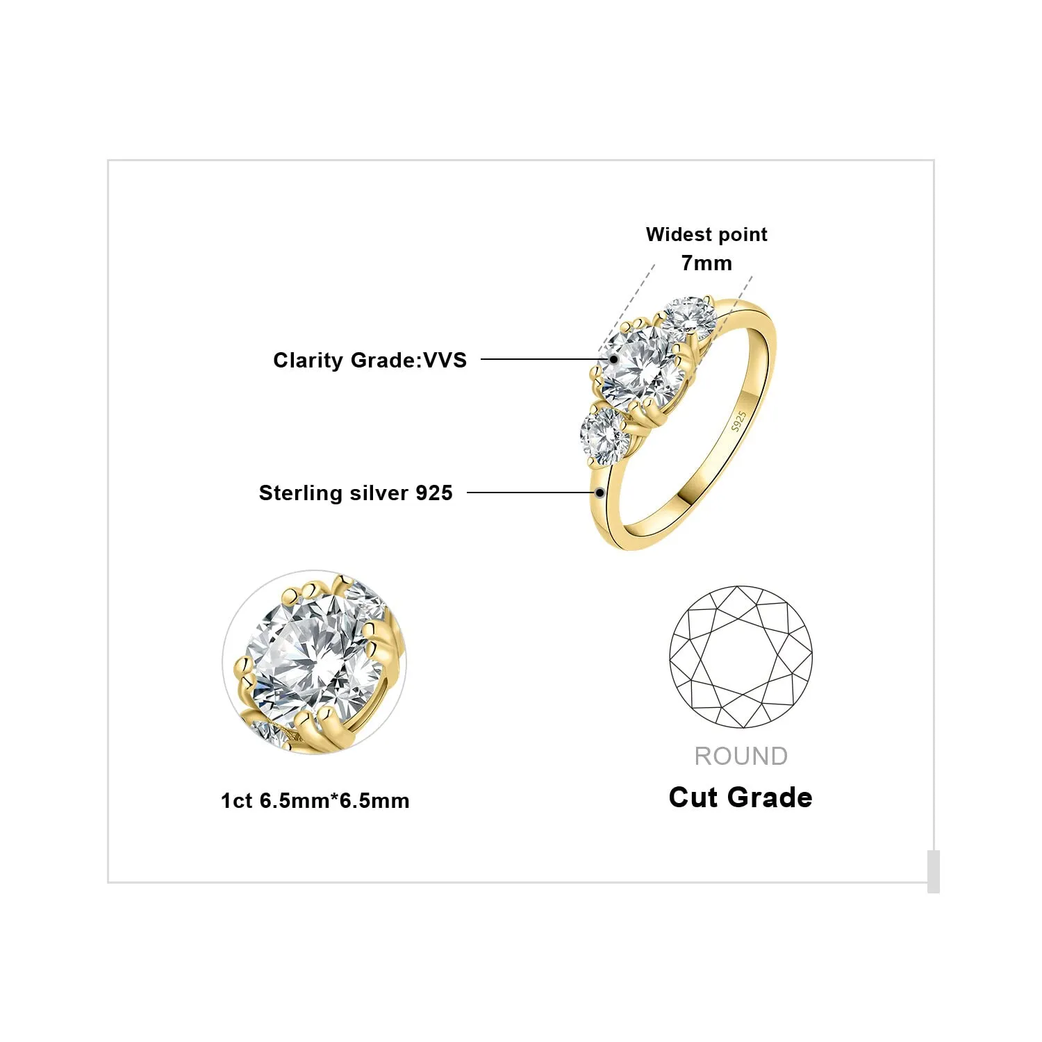 JewelryPalace Moissanite anello tre pietre oro rosa 14.5