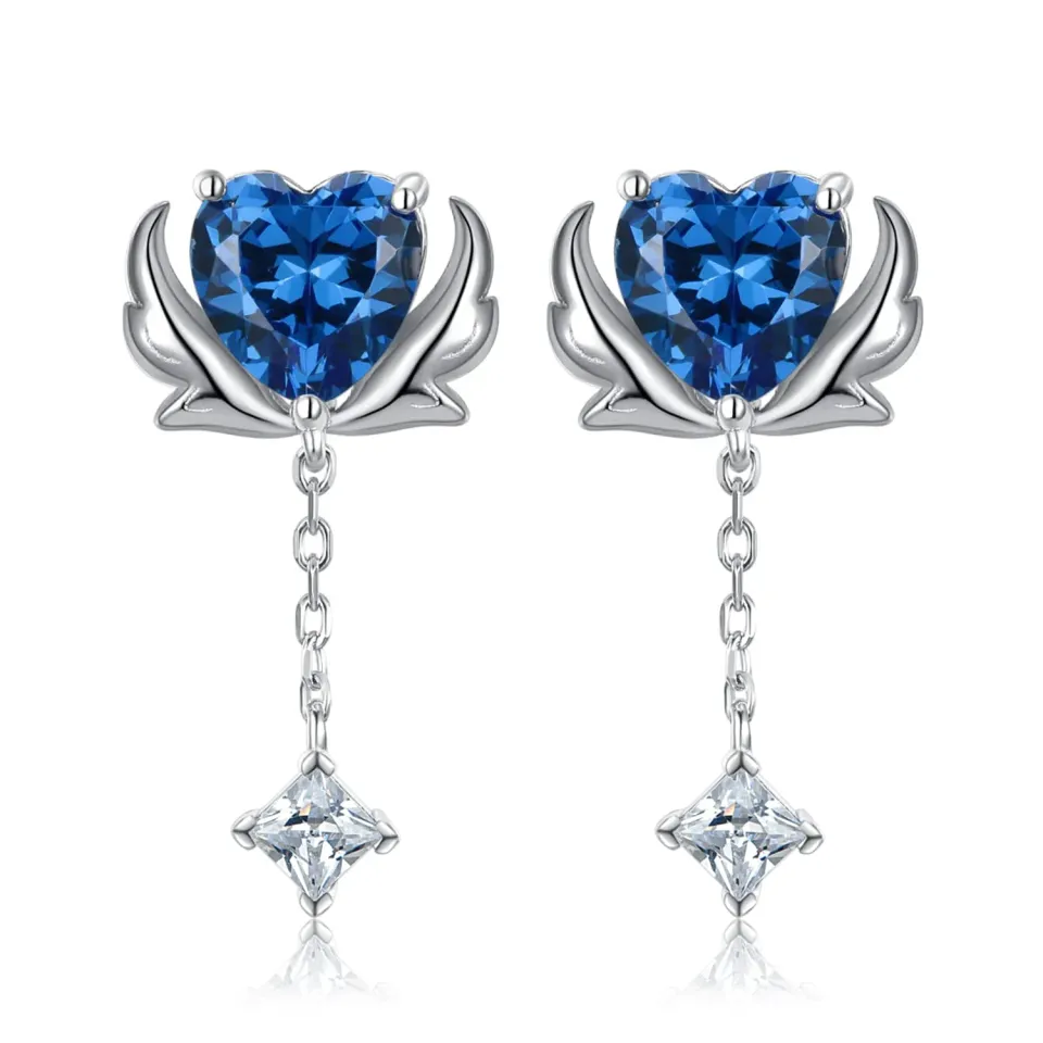 JewelryPalace Cuore orecchini pendenti blu taglio quadrato