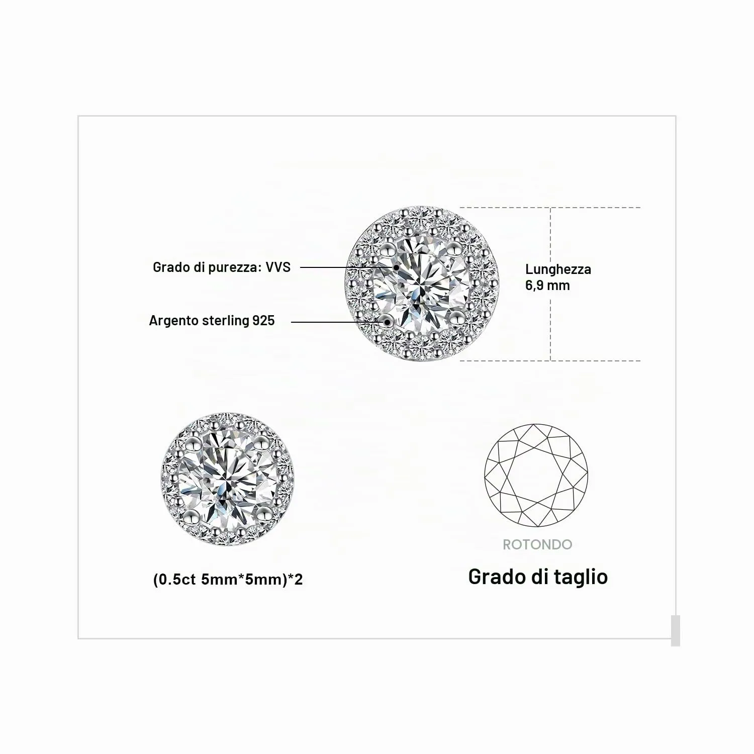 JewelryPalace Halo 1ct orecchini moissanite argento