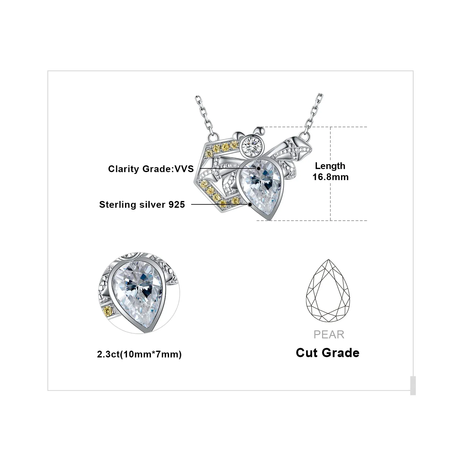 JewelryPalace Ape 2.3ct Collana Argento 925 Gialla