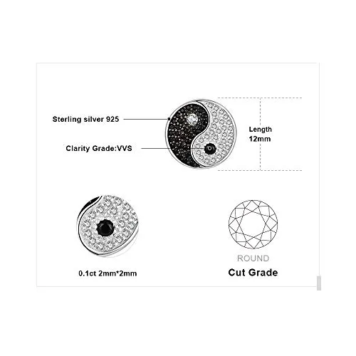 JewelryPalace Ying Yang Taichi Orecchini Bottone Spinello Nero