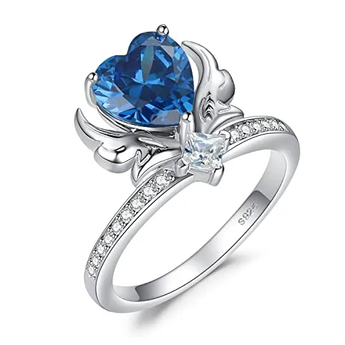 JewelryPalace Anello Ali Angelo Cuore Zirconia Blu 2.2ct Argento