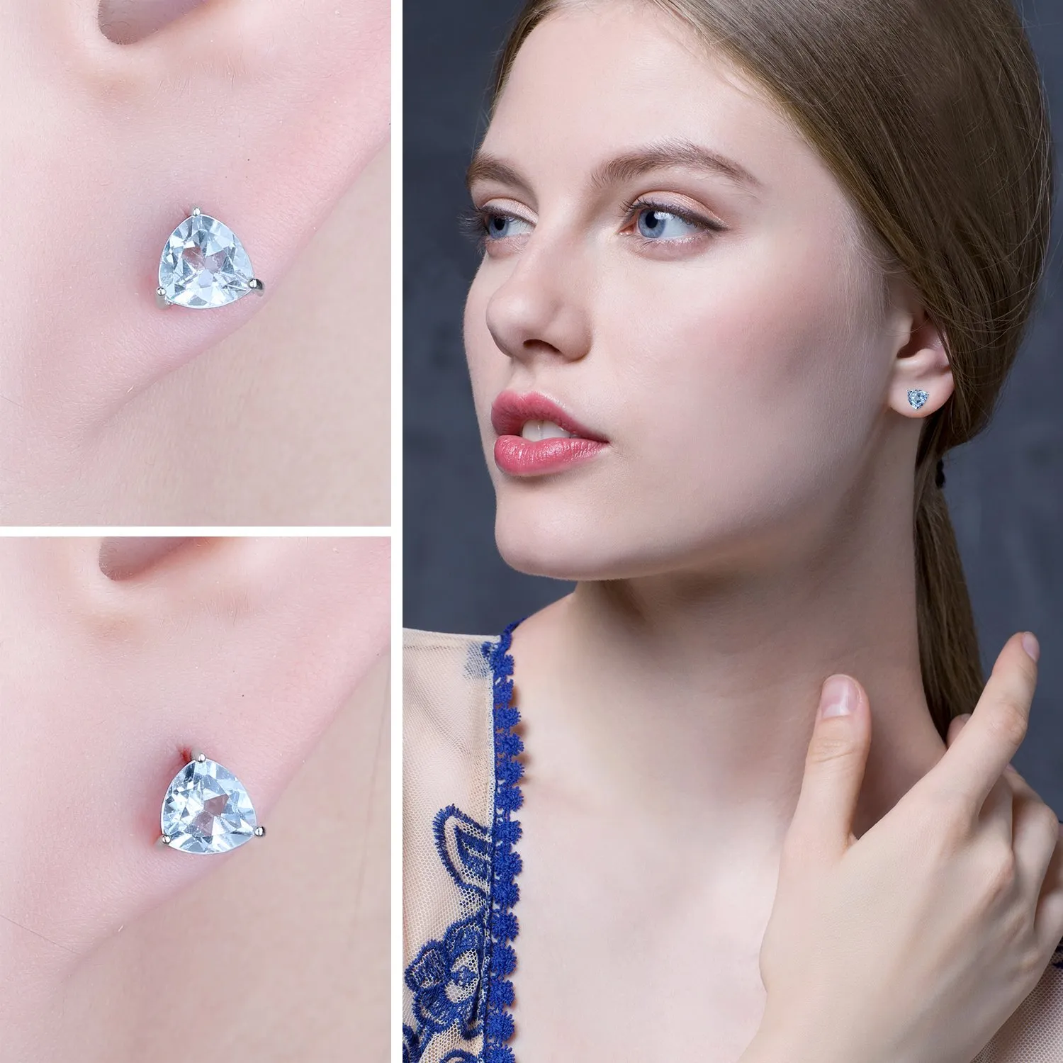 JewelryPalace Triangolo orecchini lobo argento topazio azzurro