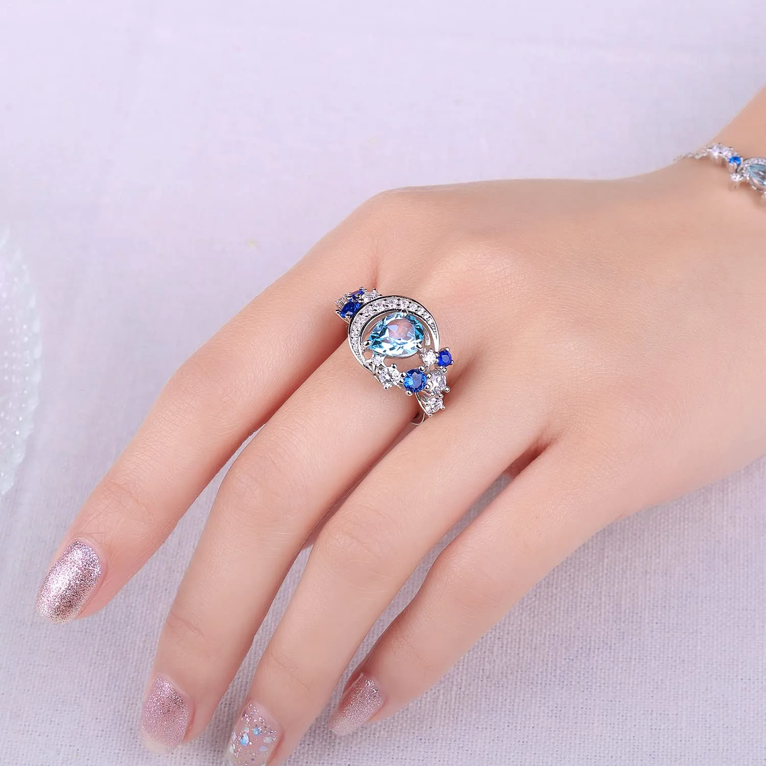 JewelryPalace Luna e Stella 2.2ct anello argento 14.5 topazio blu