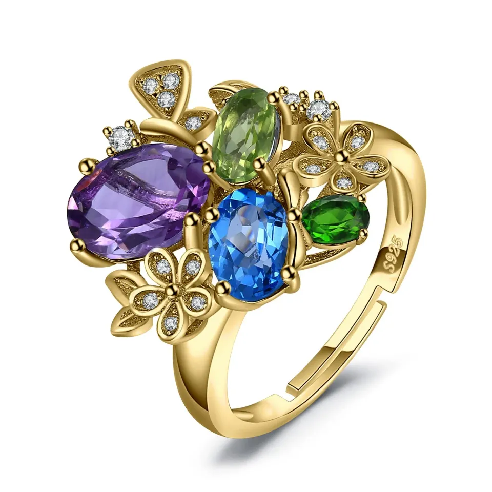 JewelryPalace Fiore anello aperto argento topazio oro giallo