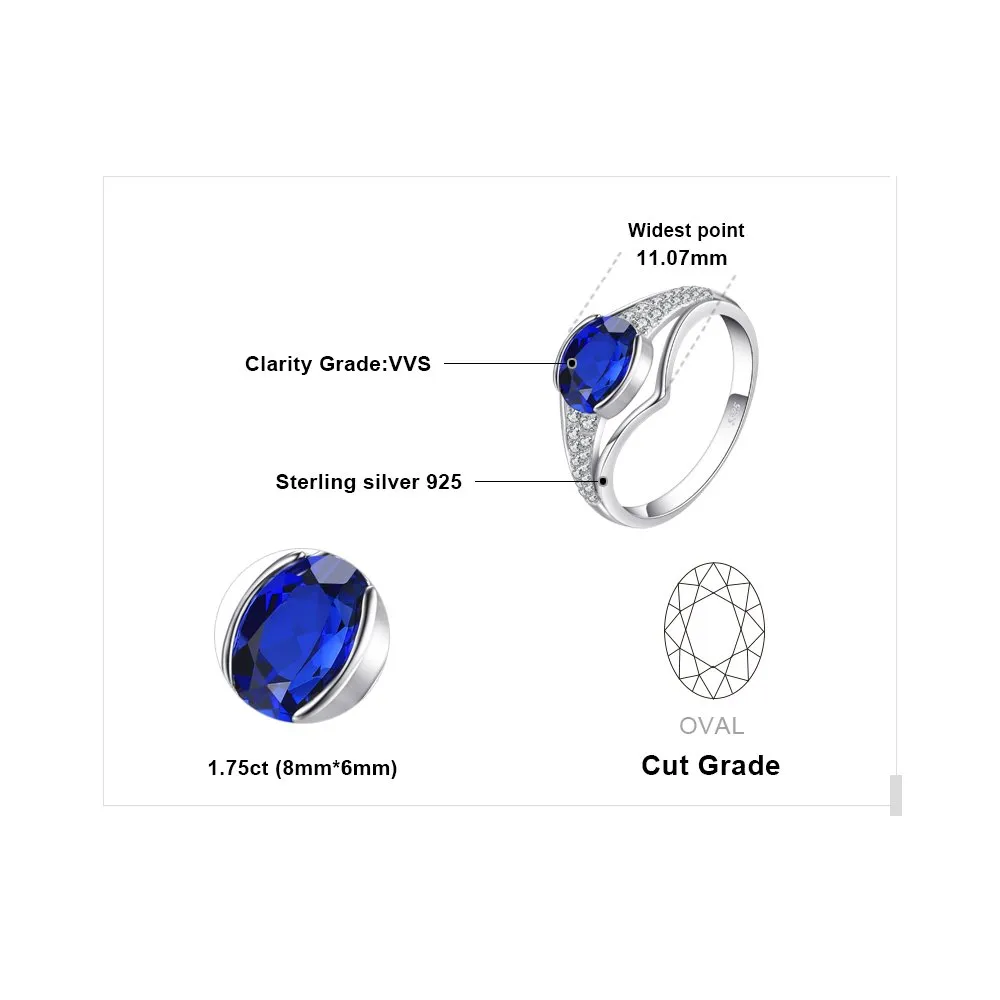 JewelryPalace Anello Zaffiro Blu Ovale 1.9ct Argento 925 Misura 9.5