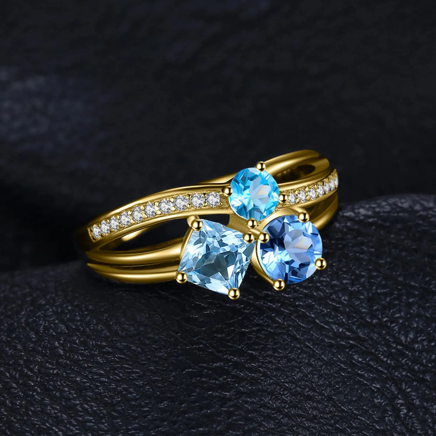 JewelryPalace Tre Pietre anello quadrato 1.7 ct topazio blu