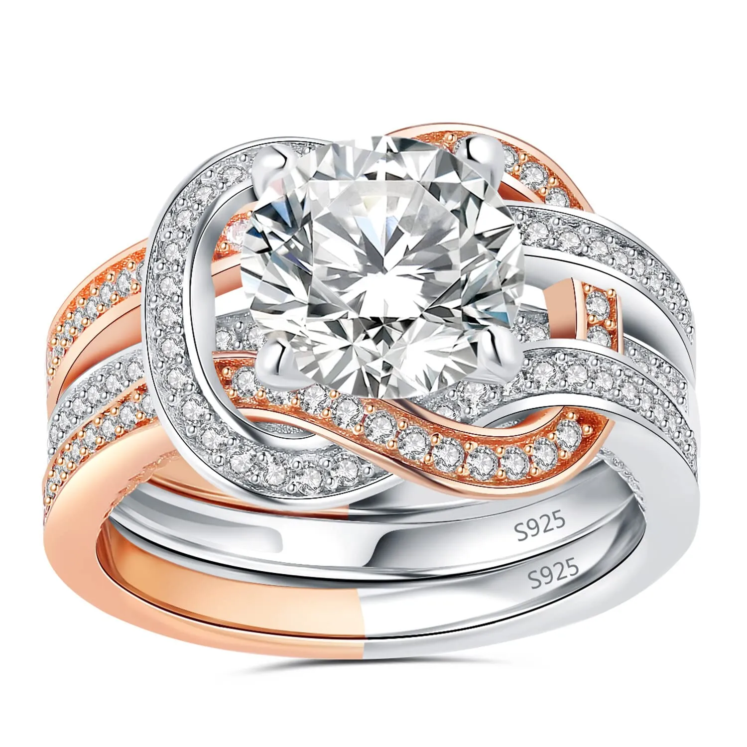 JewelryPalace Classico 3ct Anello Solitario Argento Oro Rosa
