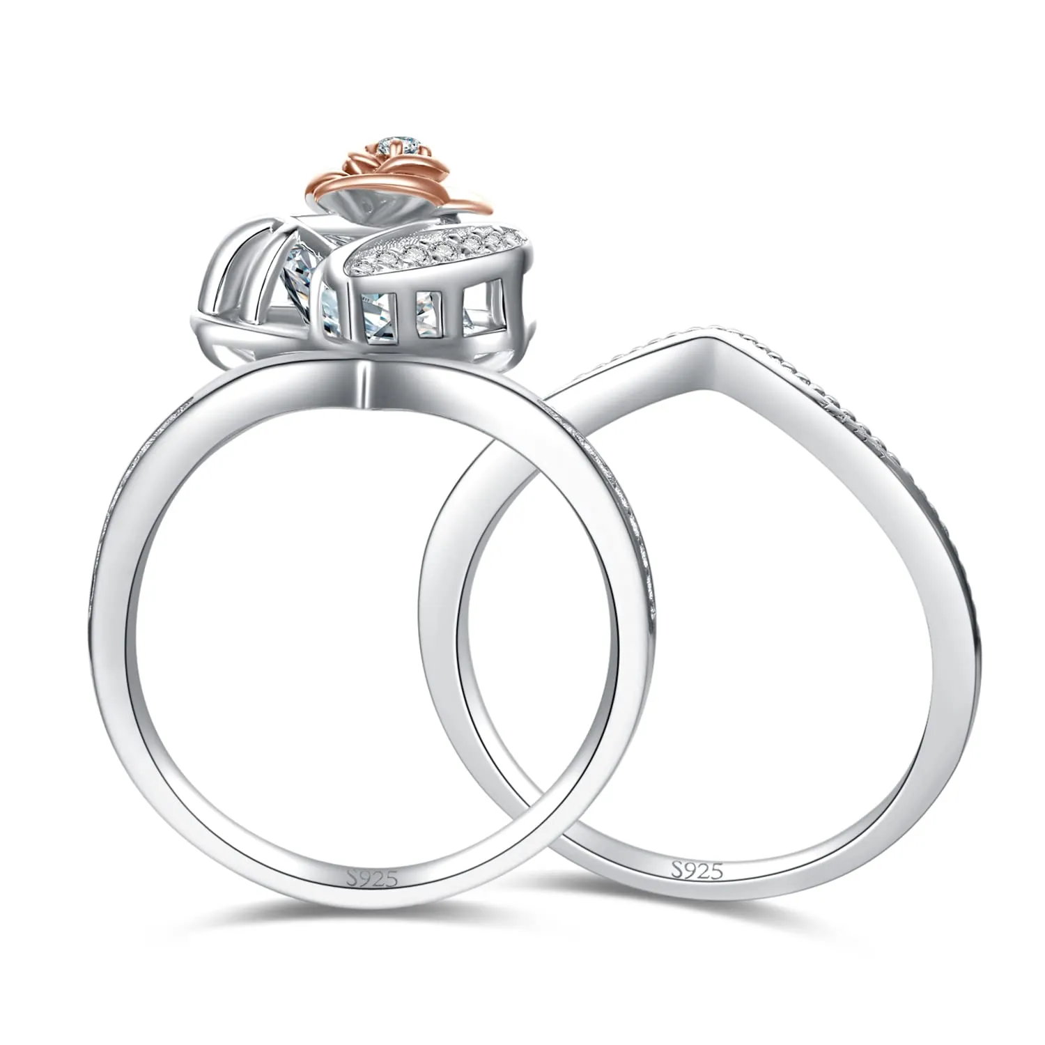 JewelryPalace Vintage Halo Anello Argento 925 Zirconia Oro Rosa