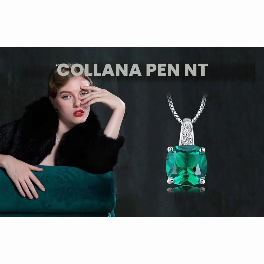 JewelryPalace Collana Argento Smeraldo Verde 3.4ct Cuscino