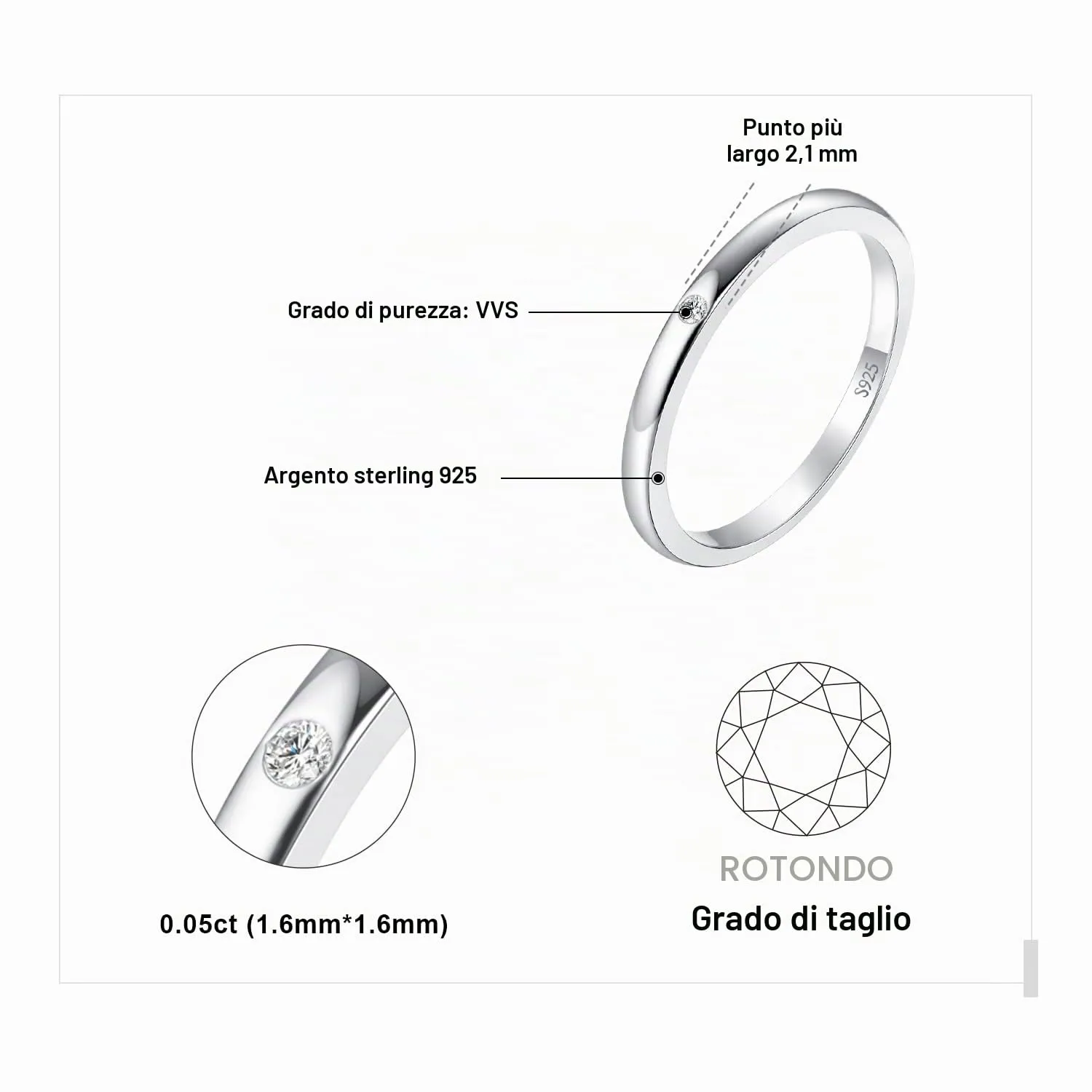 JewelryPalace Classici Anello Argento 925 Pavé Zirconia Oro