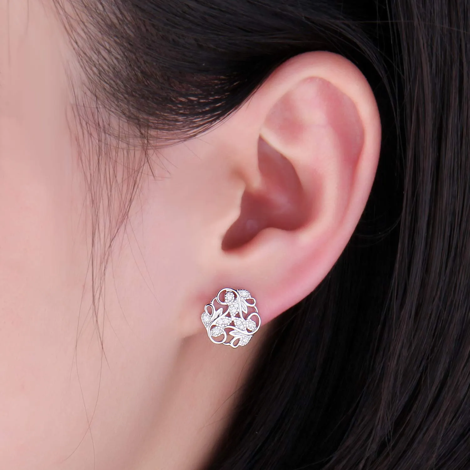 JewelryPalace Foglia orecchini bottone argento zirconia