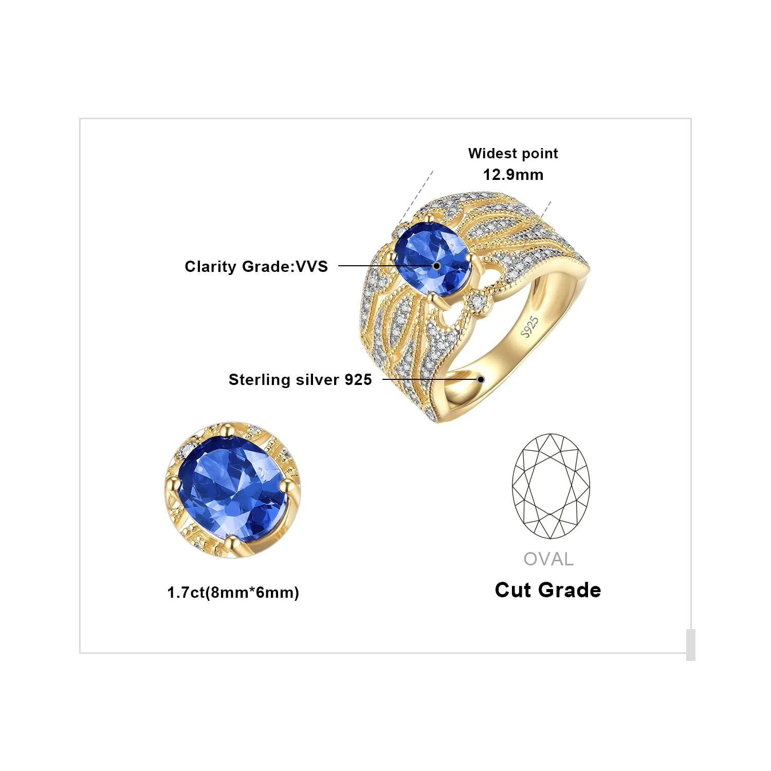 JewelryPalace Vintage Infinito Anello Zaffiro Blu Onda