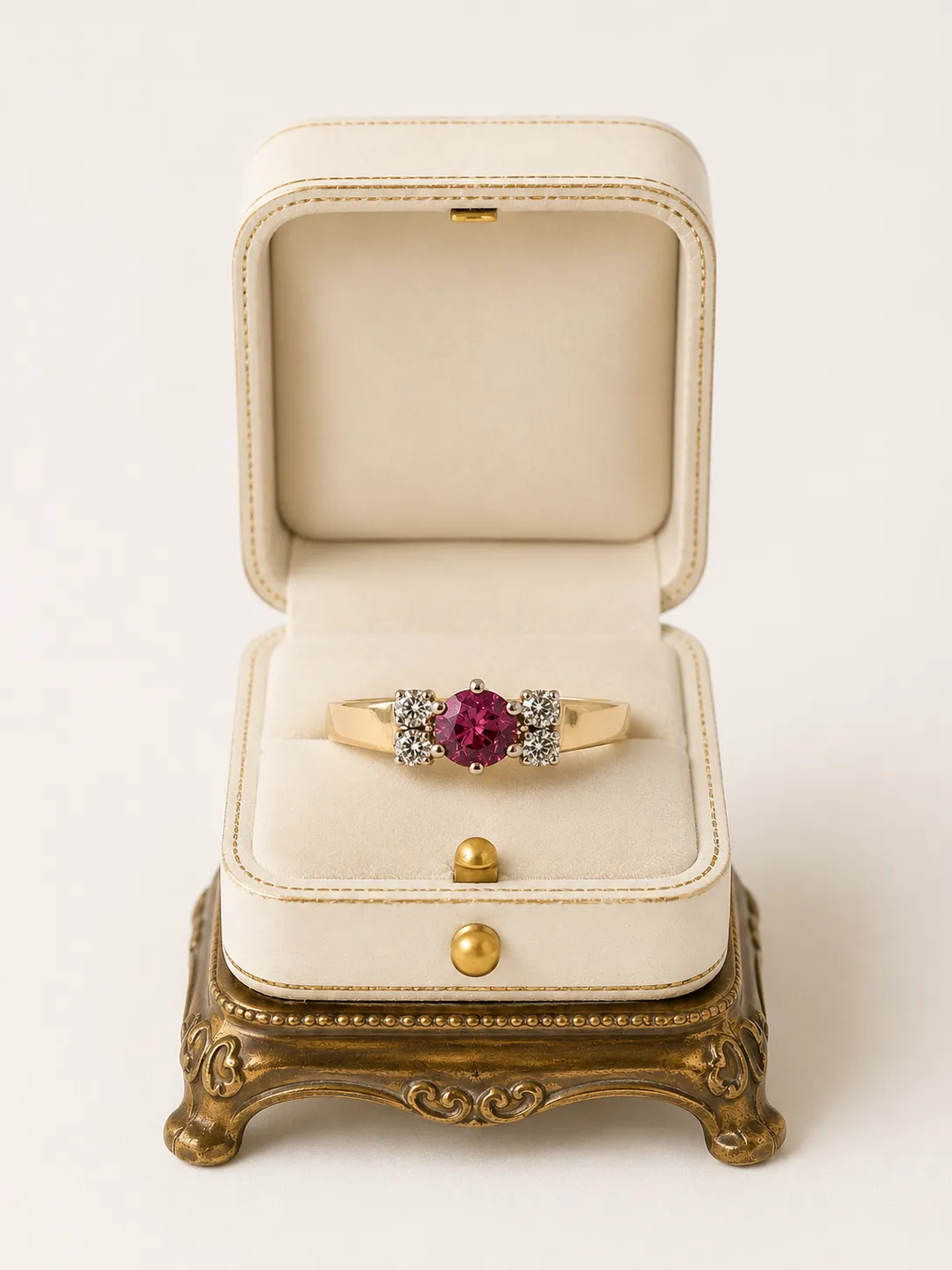 Victoria Jane Four Diamond anello oro 18ct rubino vintage