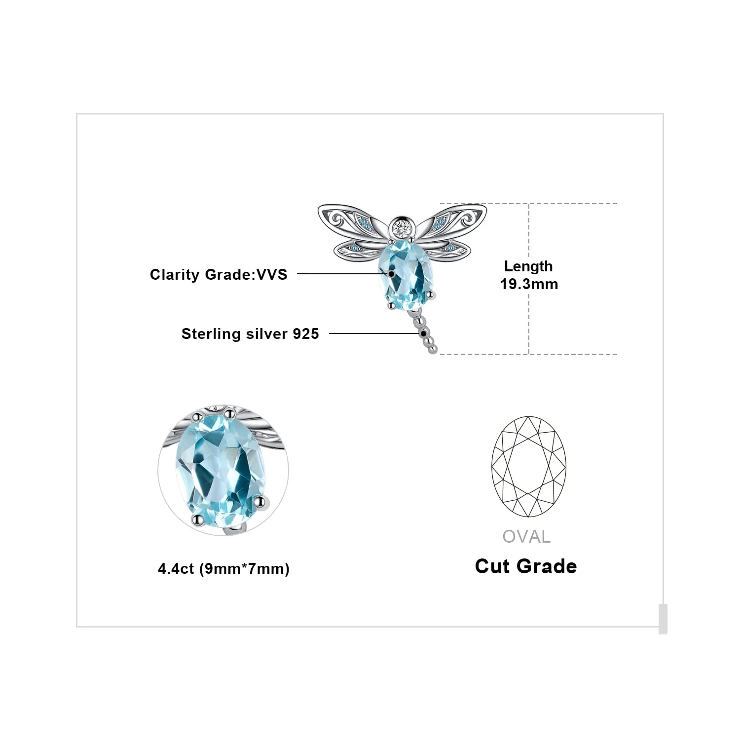 JewelryPalace Libellula 4.7ct orecchini lobo topazio azzurro