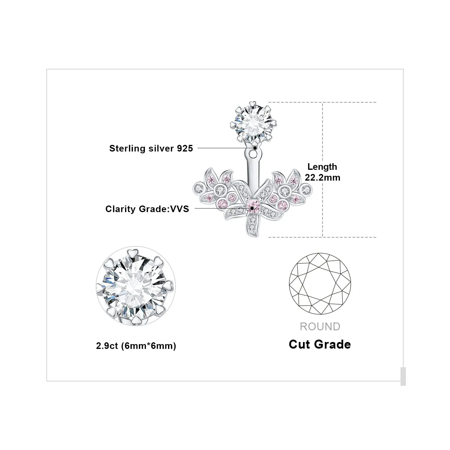 JewelryPalace Fiori 3ct Orecchini Argento Zirconia Rosa