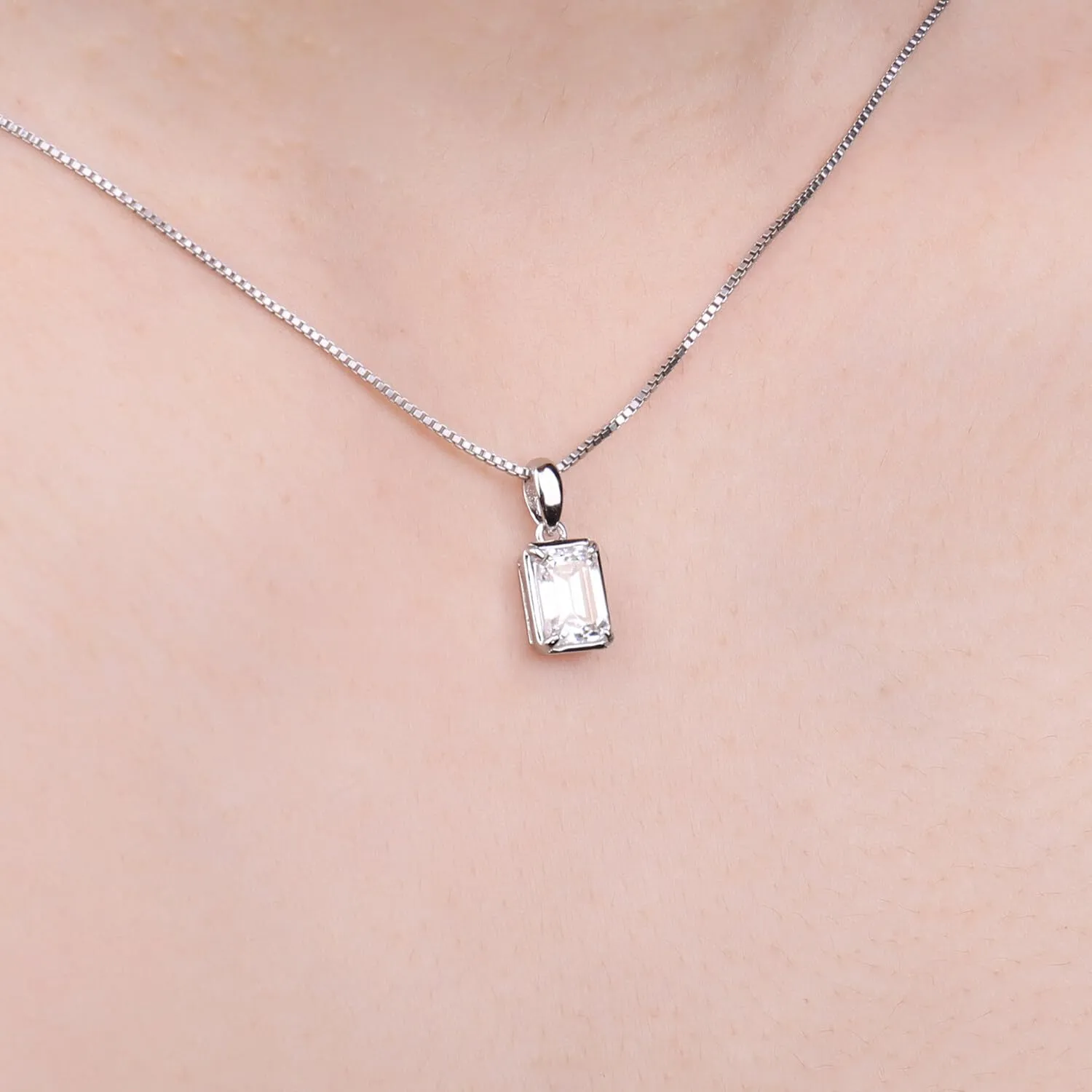 JewelryPalace Solitario Collana Argento 925 zirconia taglio smeraldo