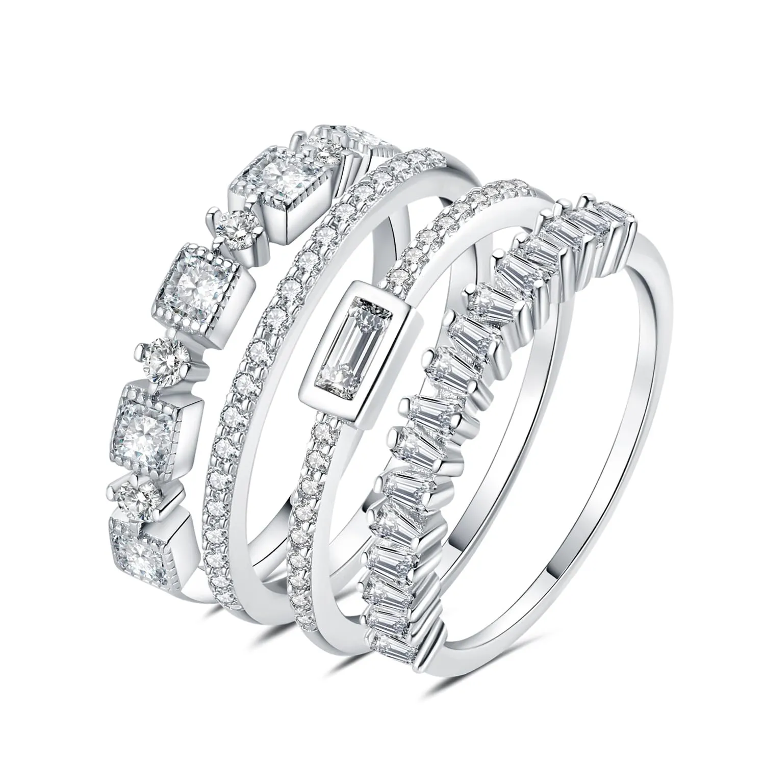 JewelryPalace 1.06ct Zirconia Set 4 Anelli Argento