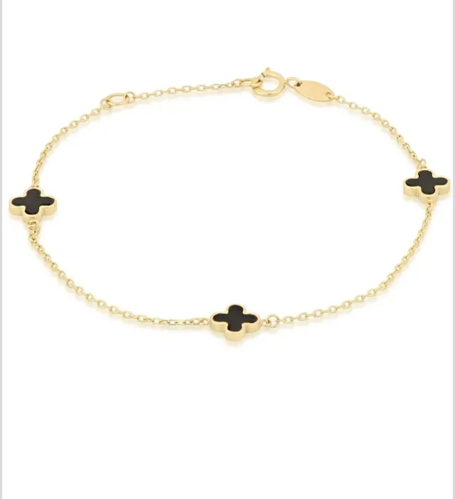 Gioielli Celiento Quadrifoglio Bracciale Oro 18kt Onice Nero