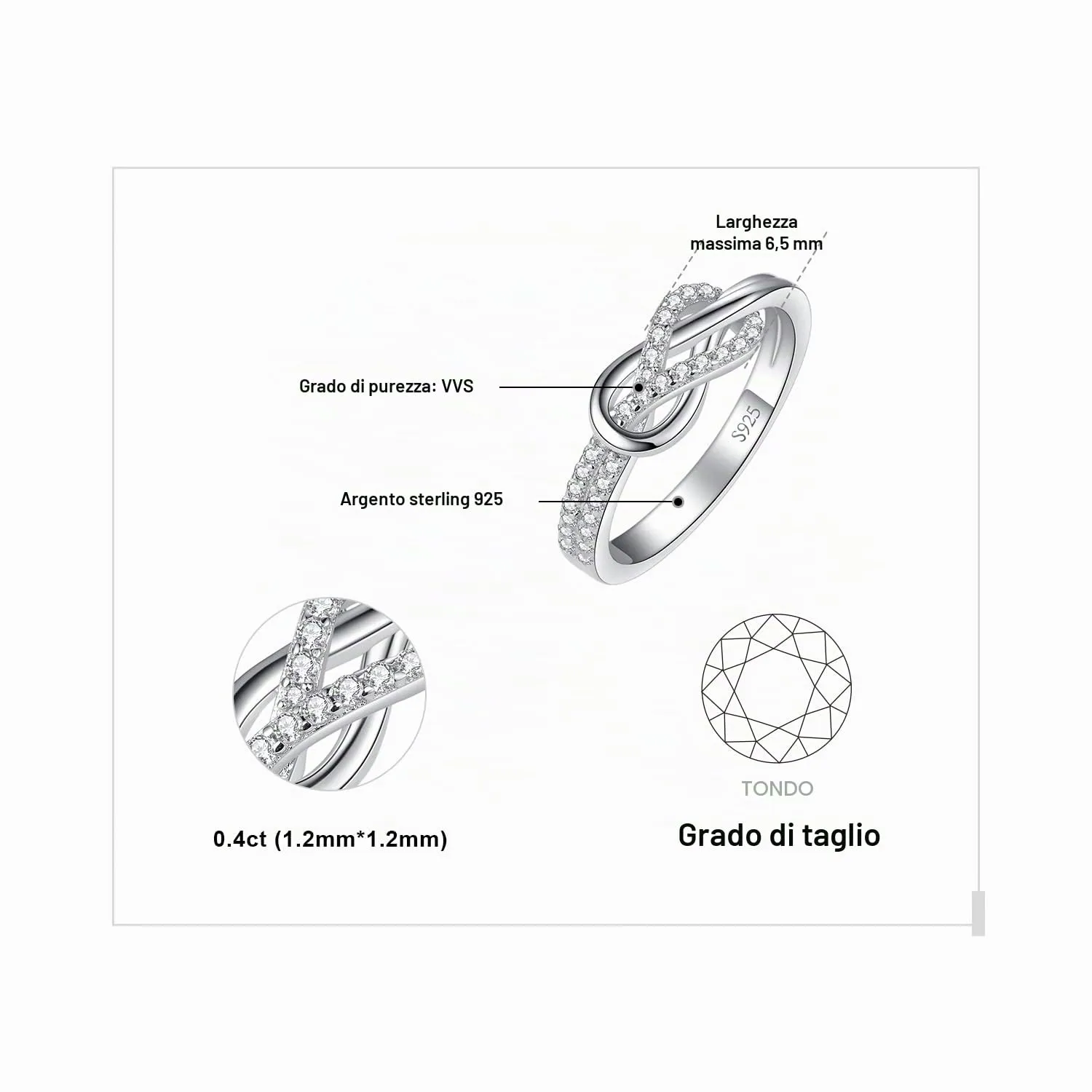 JewelryPalace Infinito 0.4ct Anello Argento Zirconia 14.5