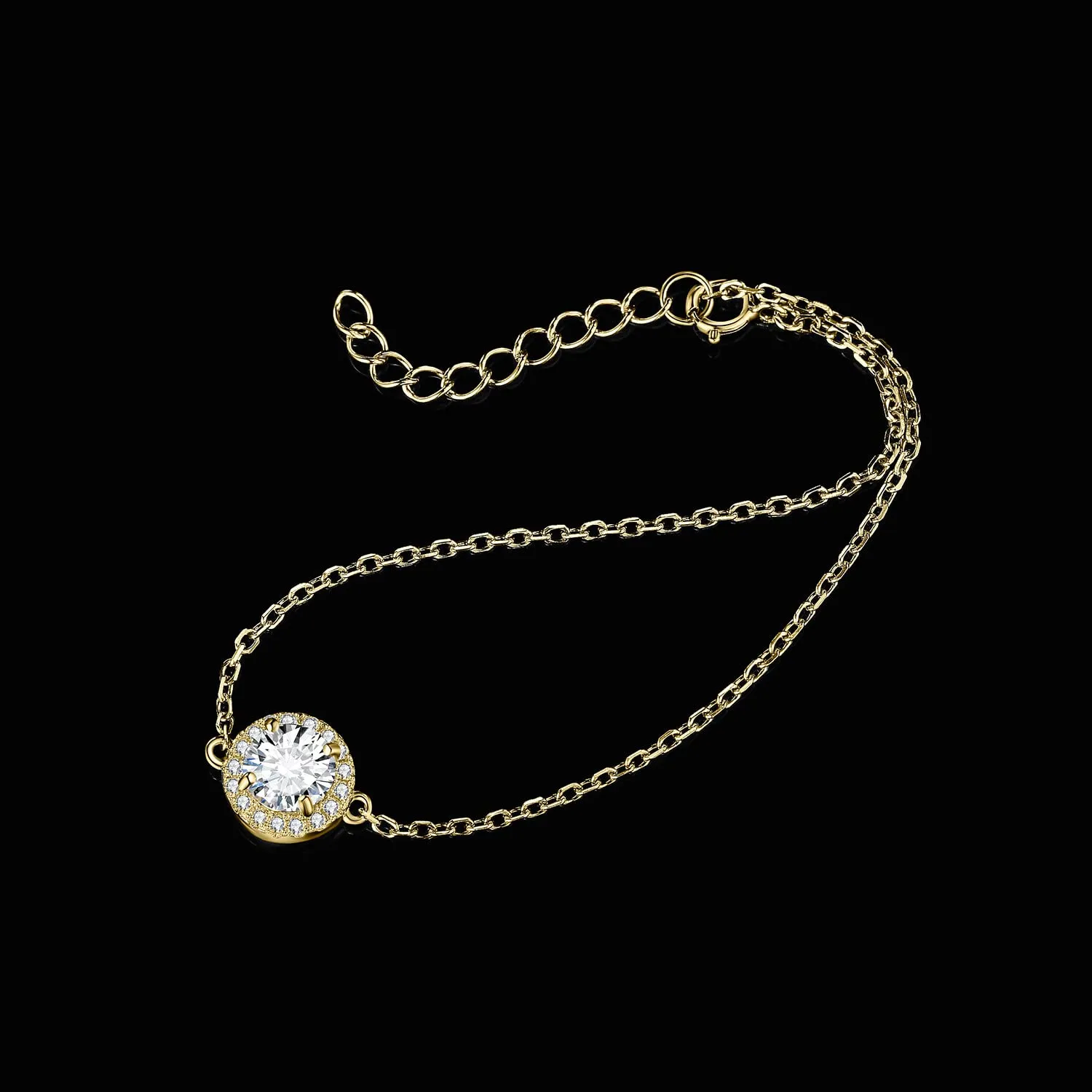 JewelryPalace bracciale halo zirconia oro giallo 1ct argento