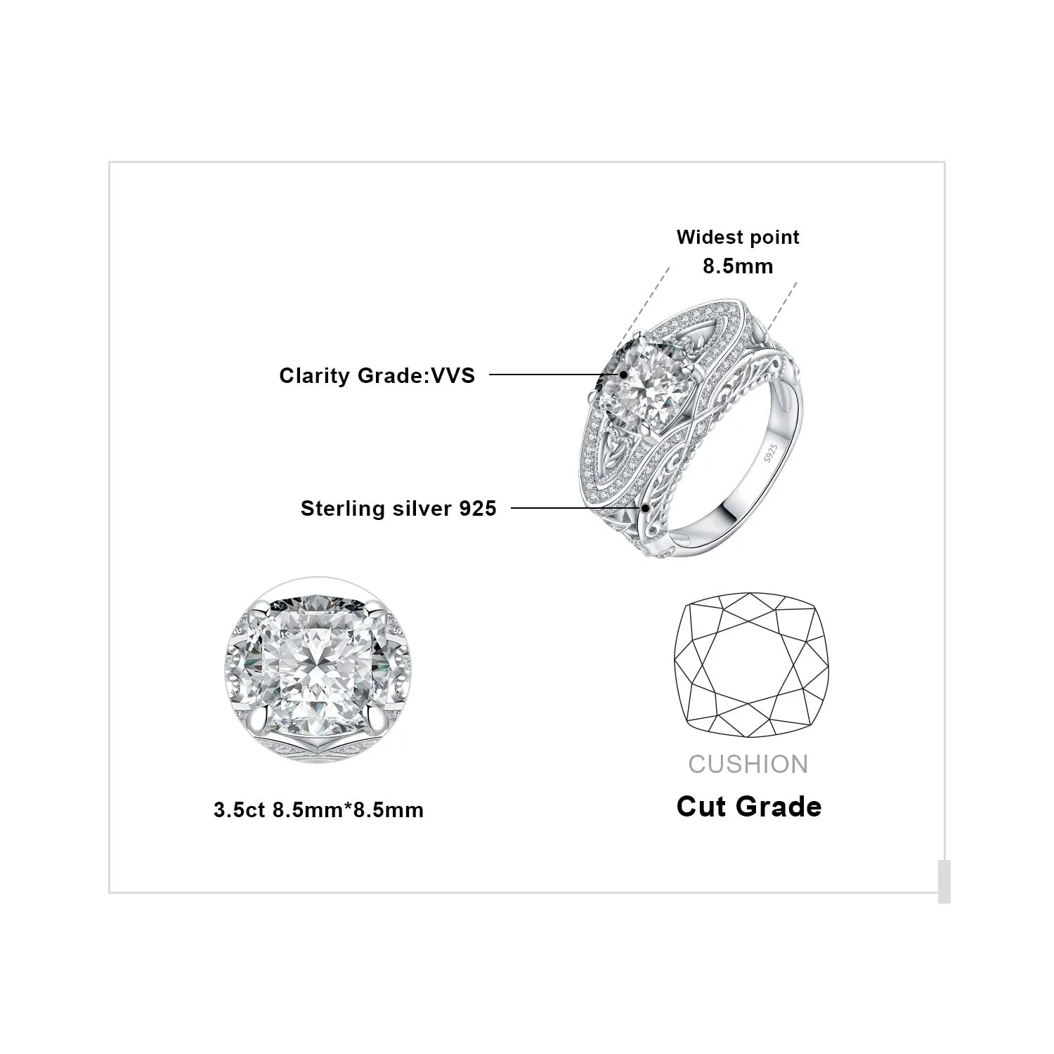 JewelryPalace Vintage 5.2ct anello cuore argento cuscino