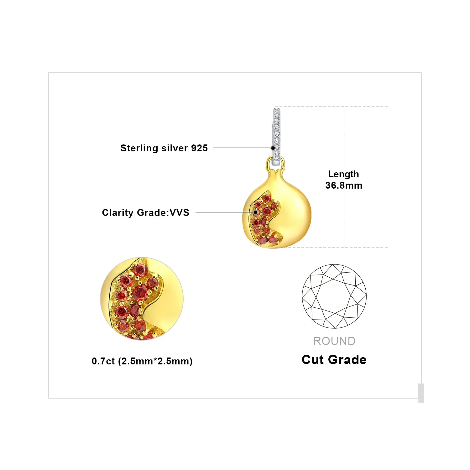JewelryPalace Melograno 2.2ct Orecchini Pendenti Argento Rossi