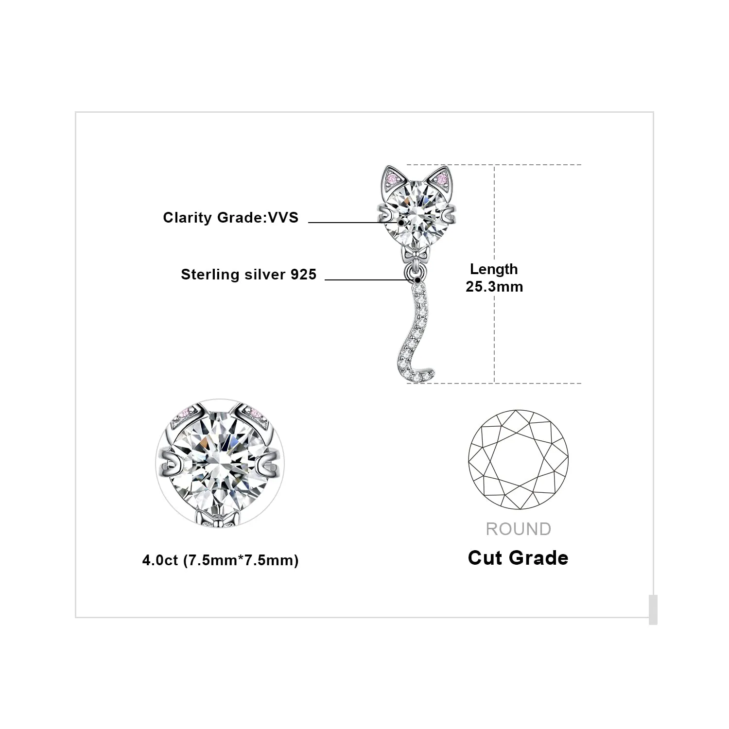 JewelryPalace Gatto 4ct Orecchini Pendenti Argento 925 Zirconia Rosa