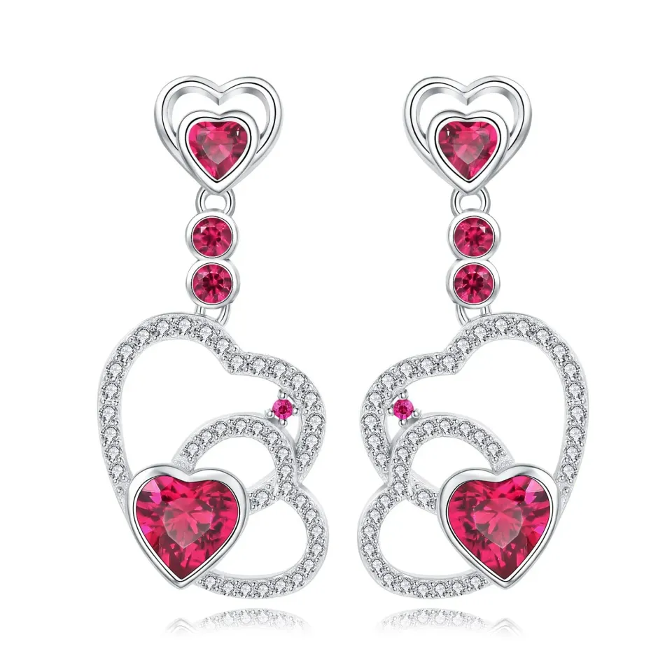 JewelryPalace Cuore orecchini pendenti argento 925 rubino rosso