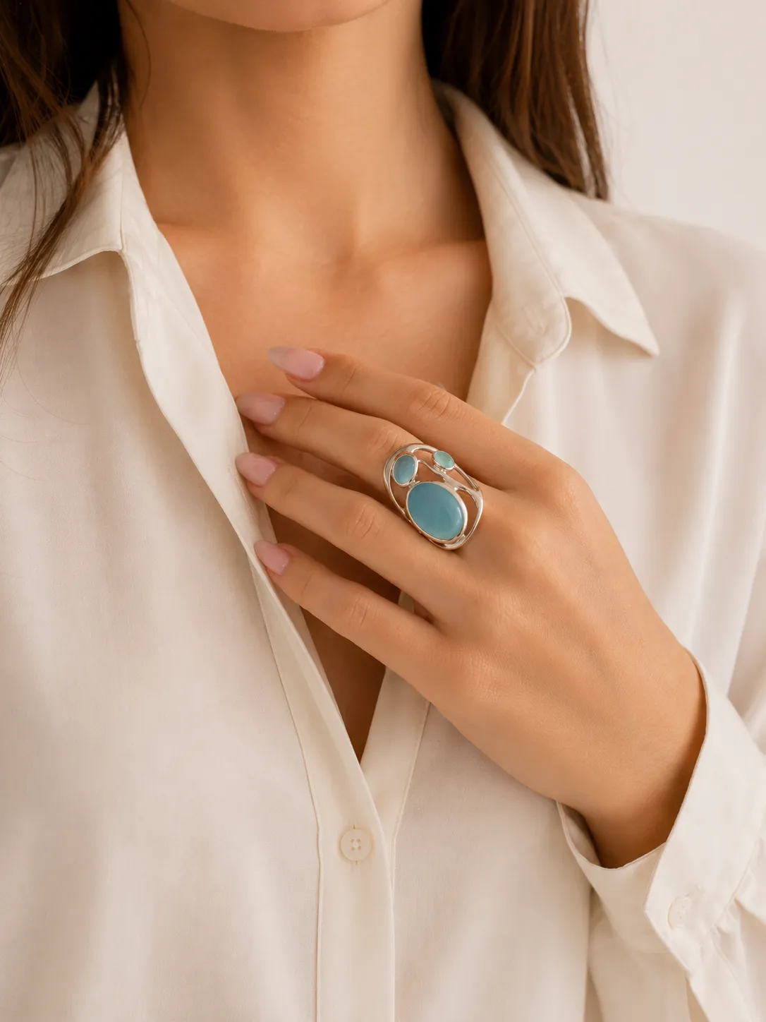 Victoria Jane Chalcedony anello argento calcedonio blu
