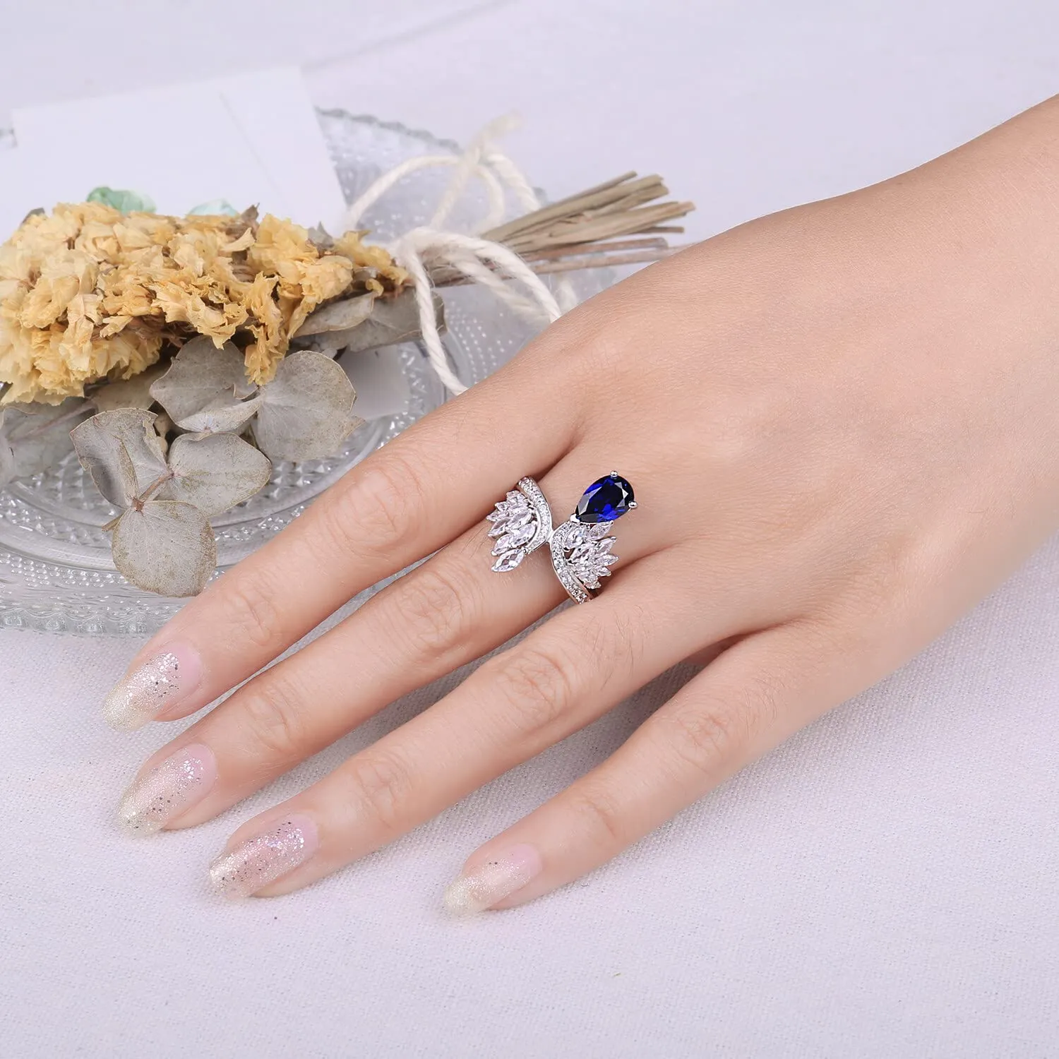 JewelryPalace Solitario 1.77ct Anello Argento Zaffiro Blu Marquise